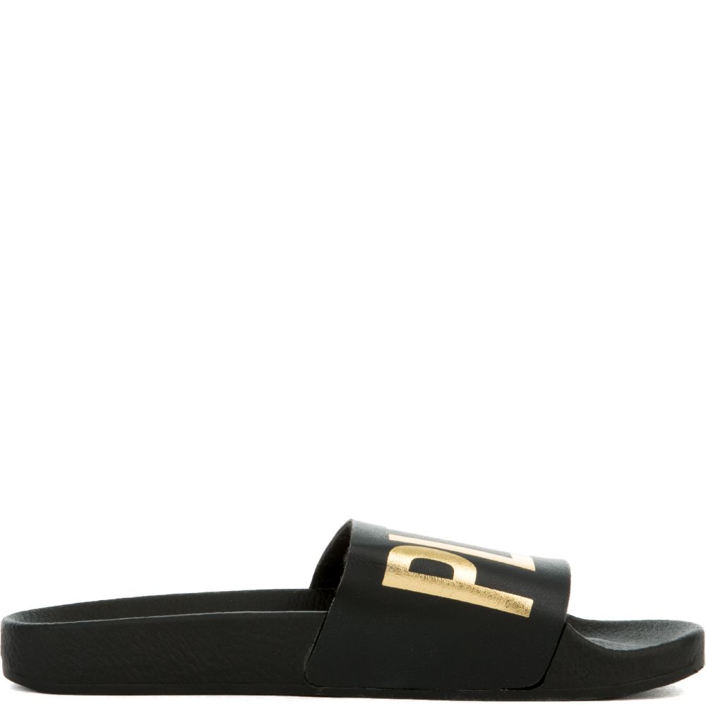 THE BEACH PLEASE SLIDES IN BLACK AND GOLD