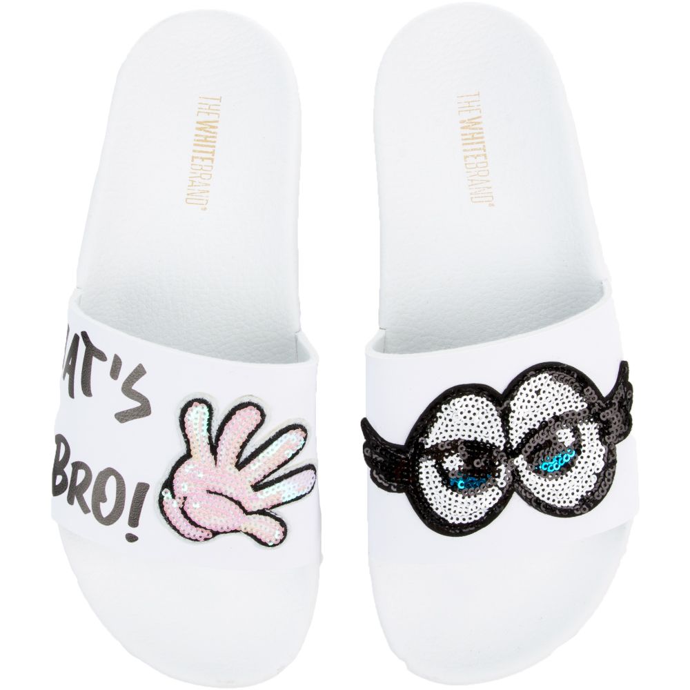 THE WHAT UP BRO SLIDES IN WHITE AND BLACK