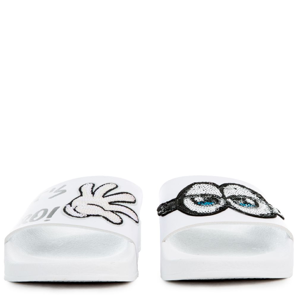 THE WHAT UP BRO SLIDES IN WHITE AND BLACK