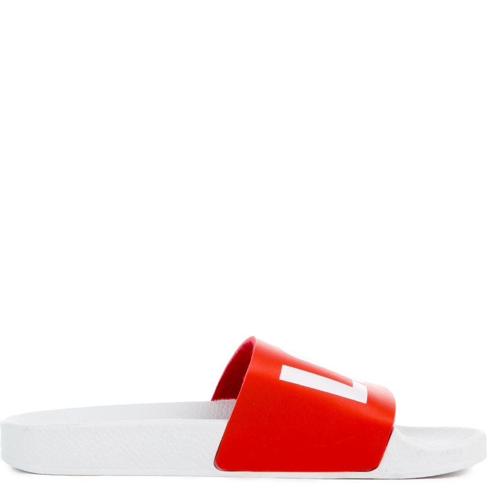 THE LOVE SLIDES IN WHITE AND RED