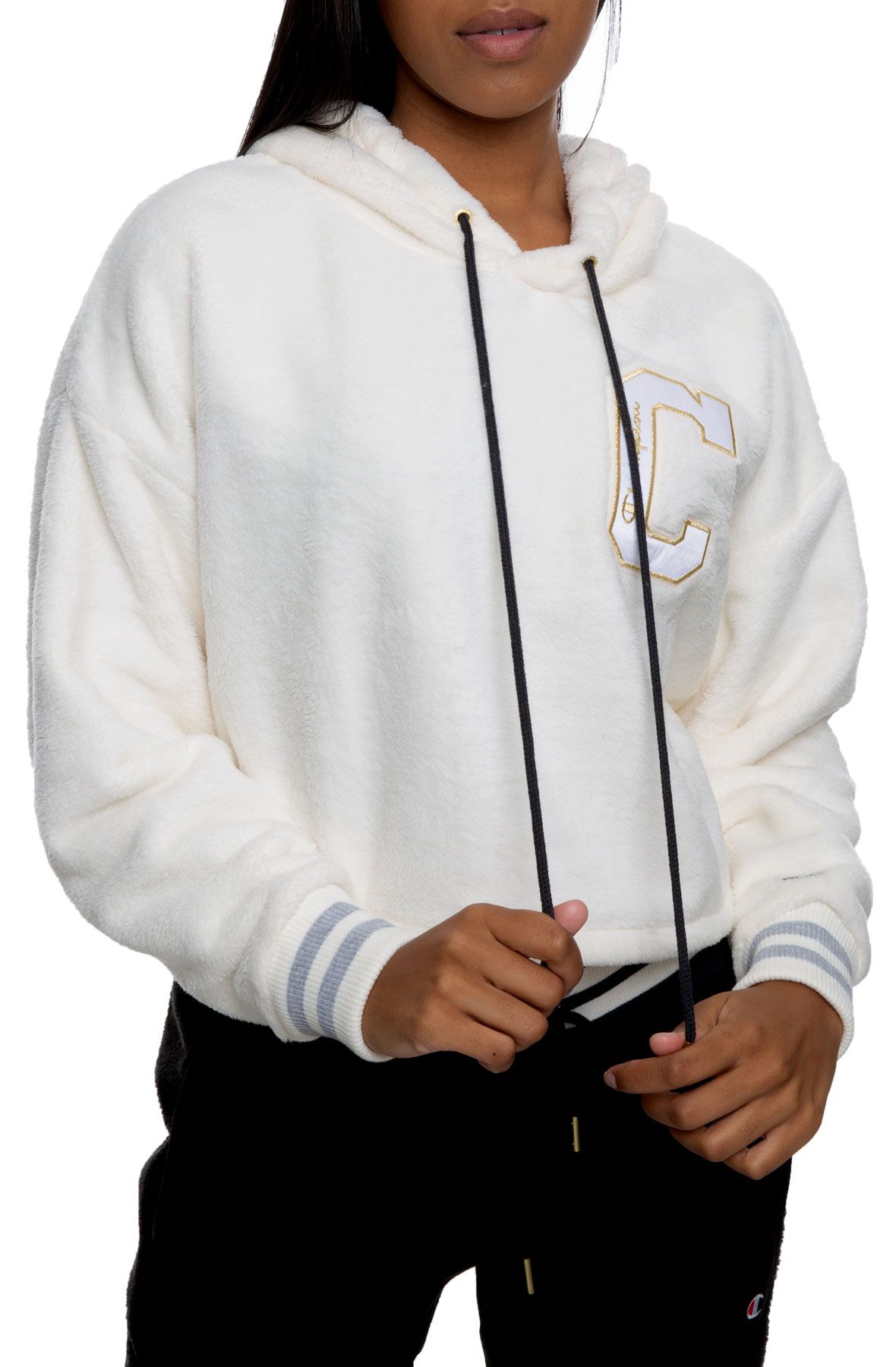 SUPER FLEECE FAUX FUR CROPPED PULLOVER HOODIE