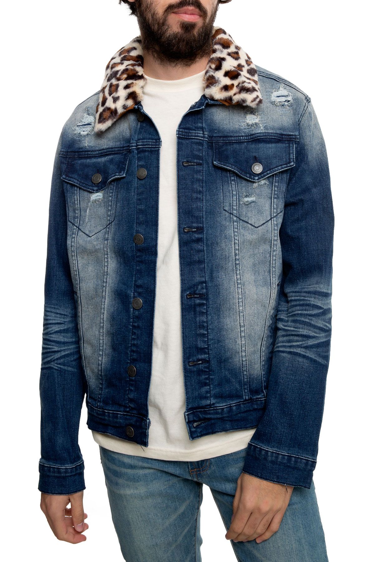 CHEETAH COLLAR DENIM JACKET