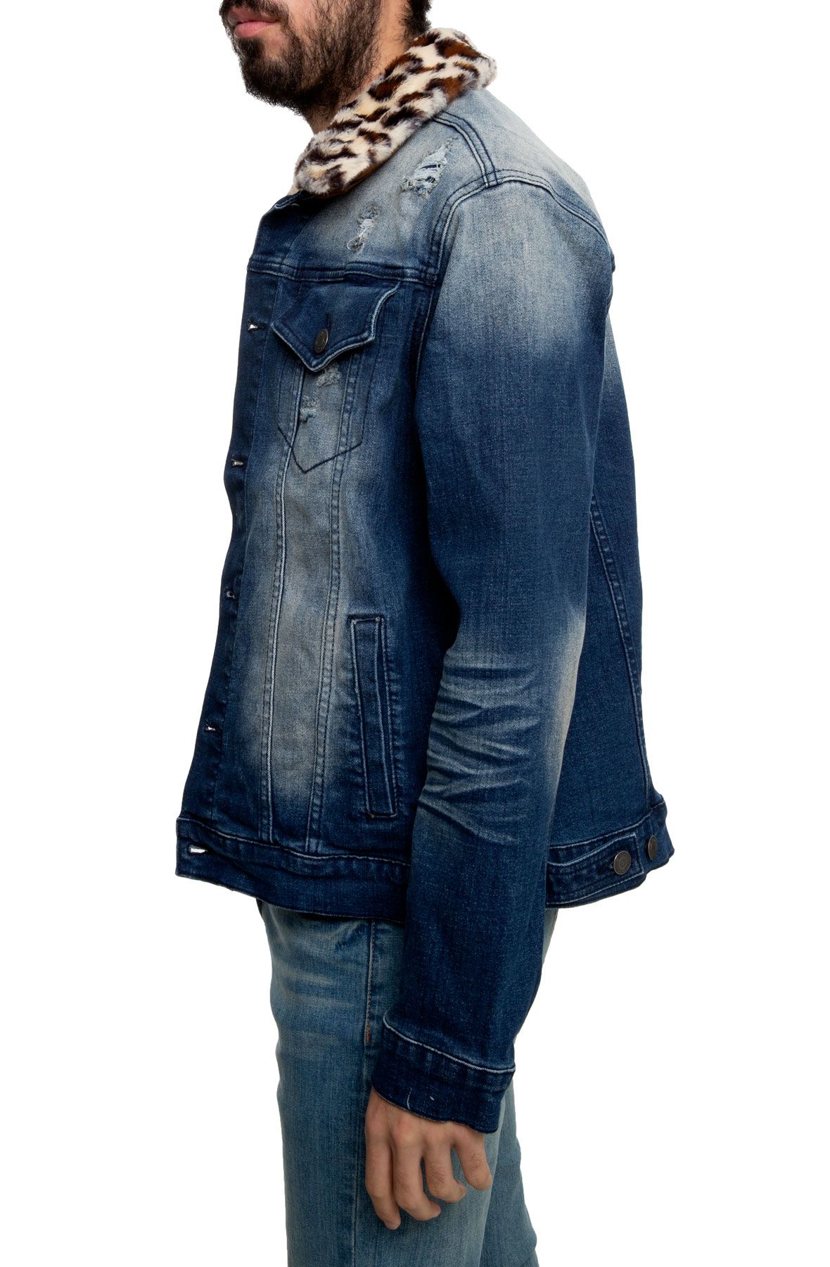 CHEETAH COLLAR DENIM JACKET