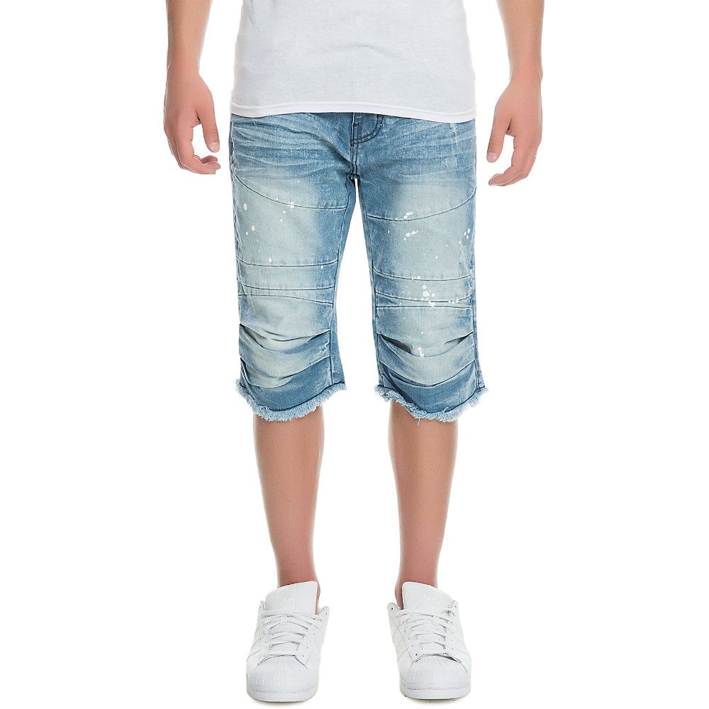 JS 7340 Men's Denim Knee Rip Shorts BLUE FOG