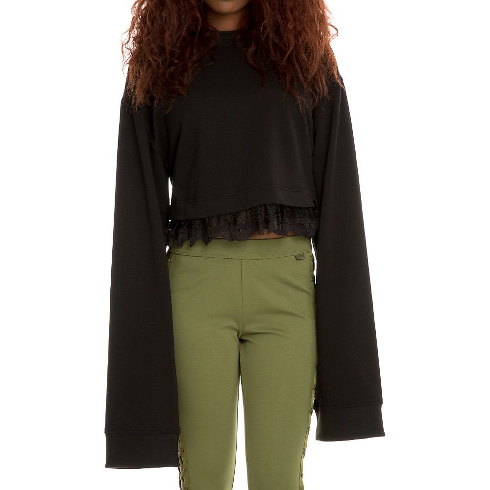 Women's Cropped Long Sleeve Tee COTTON BLACK