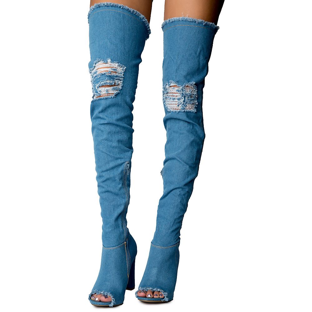 Limelight-60S Over The Knee Boot Blue 3 Limelight-60S Over The Knee Boot Blue