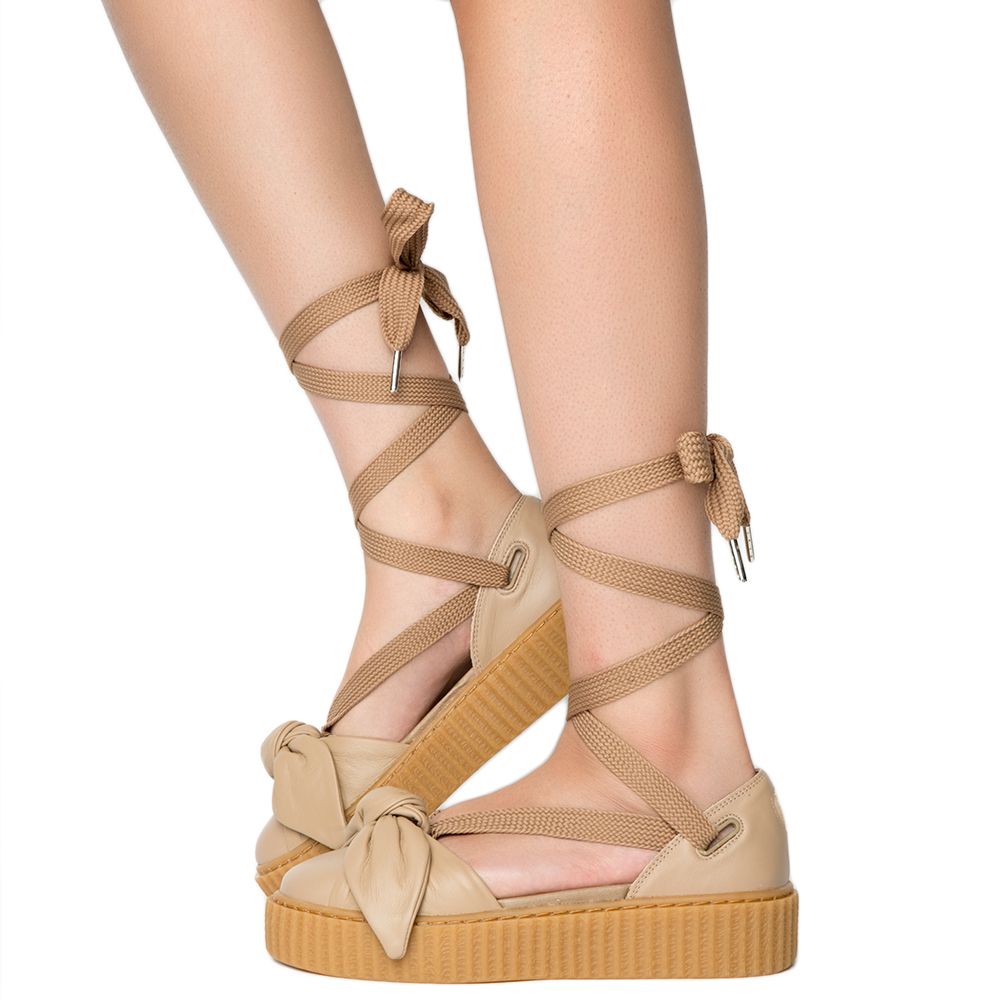 Womens Bow Creeper Sandal Natural-Natural-Oatmeal