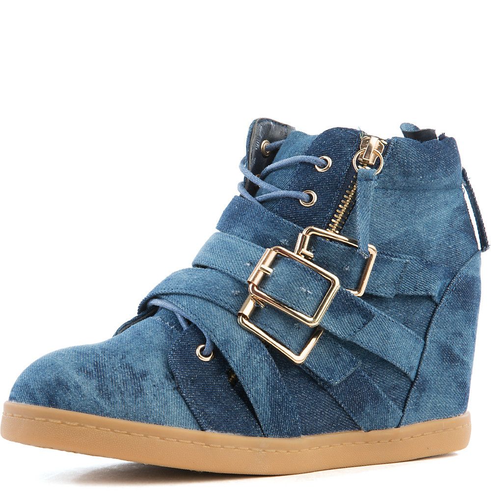 Biggie Hidden Wedge Casual Sneaker Washed Denim/Gum