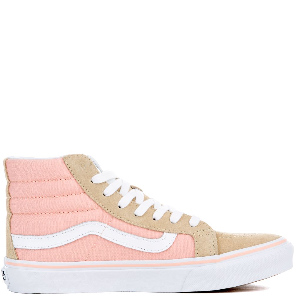 The Women's Sk8-Hi Lite in Pale Khaki and True White Khaki/ Pink
