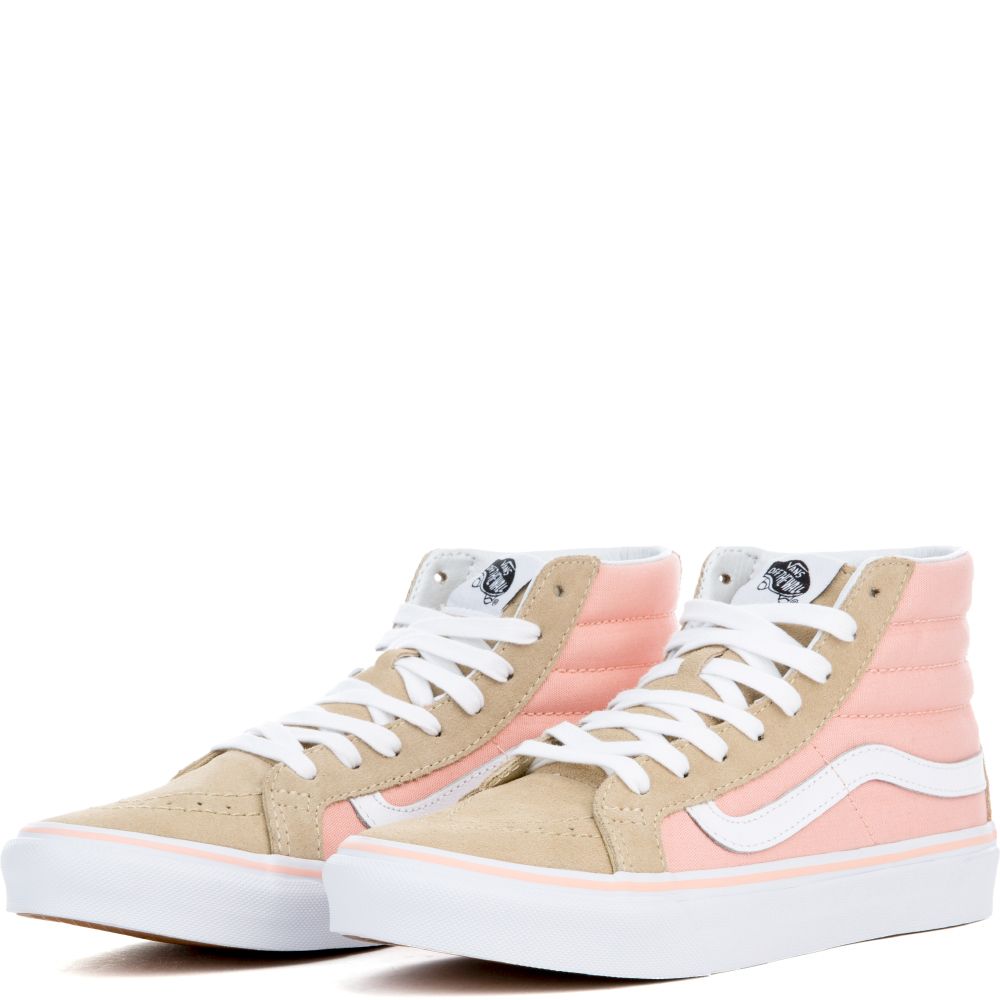The Women's Sk8-Hi Lite in Pale Khaki and True White Khaki/ Pink
