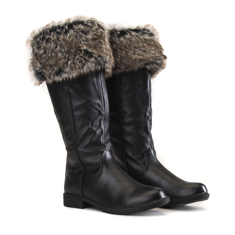 Kids Montesori-01K Fur Leather Boot BLACK