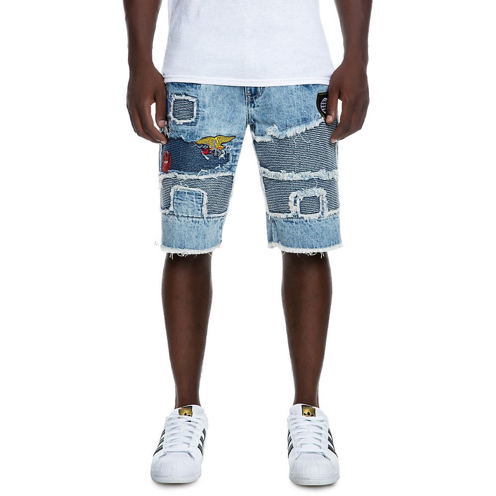 Acid Wash Patchwork Shorts