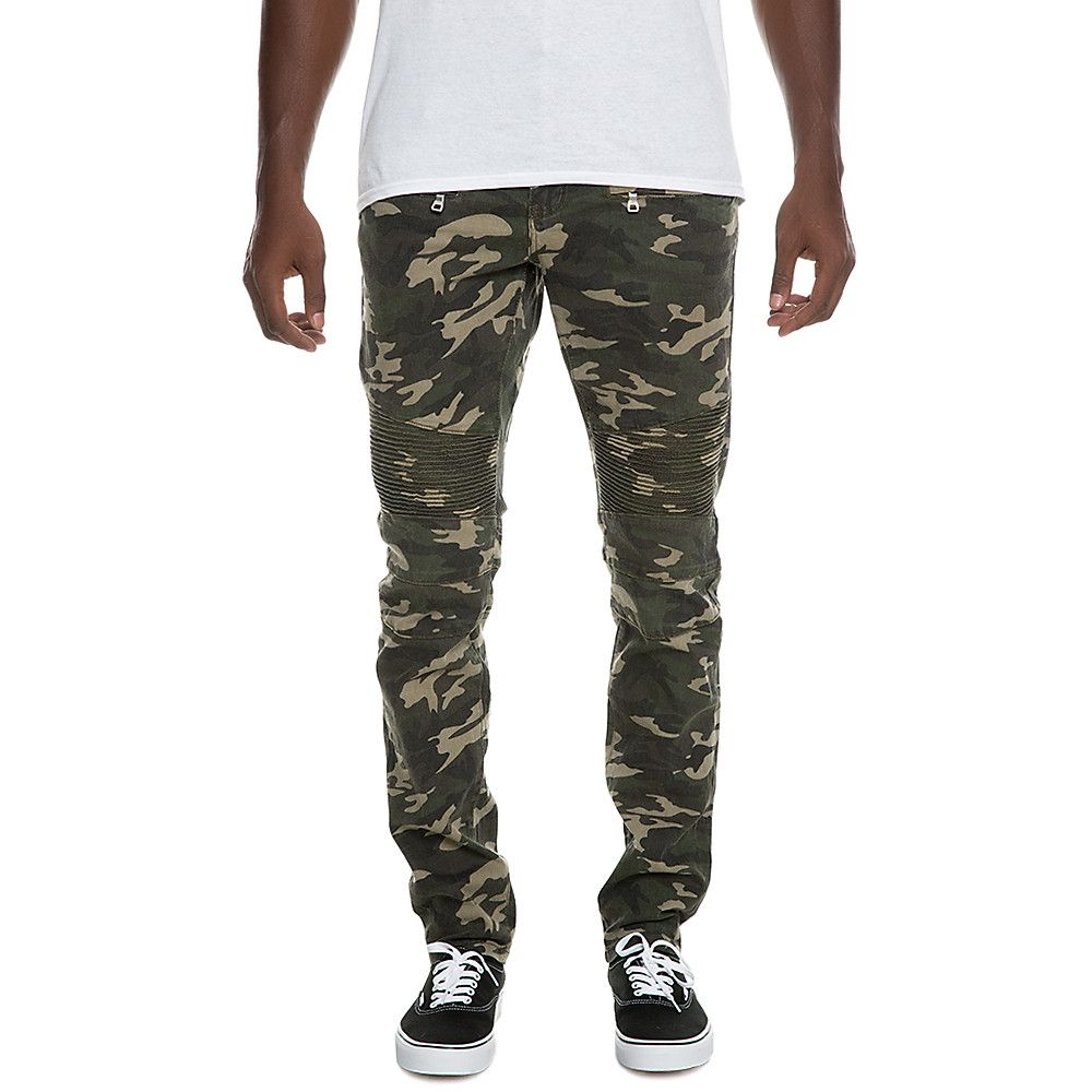 Men's Pleated Knee Jean Pants Camo