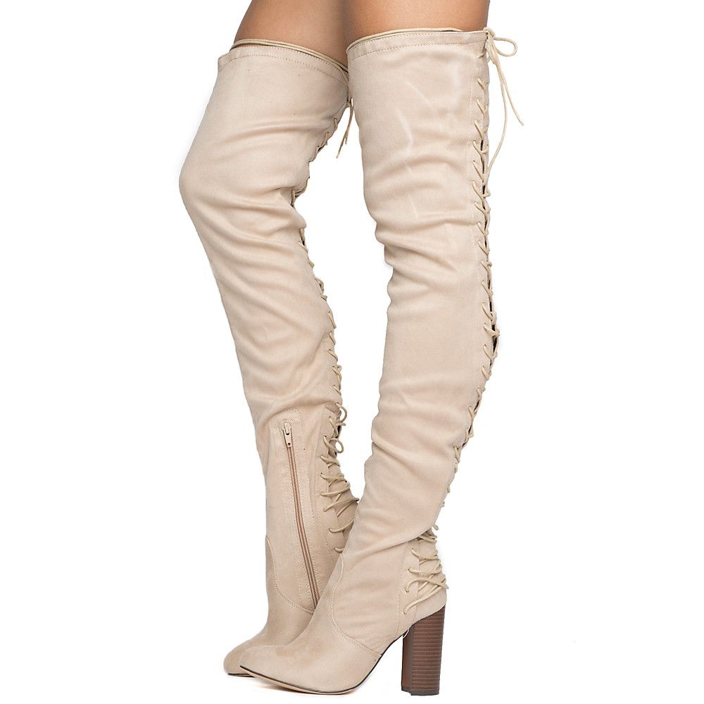 Addison-1 thigh High Lace-Up Boot Nude