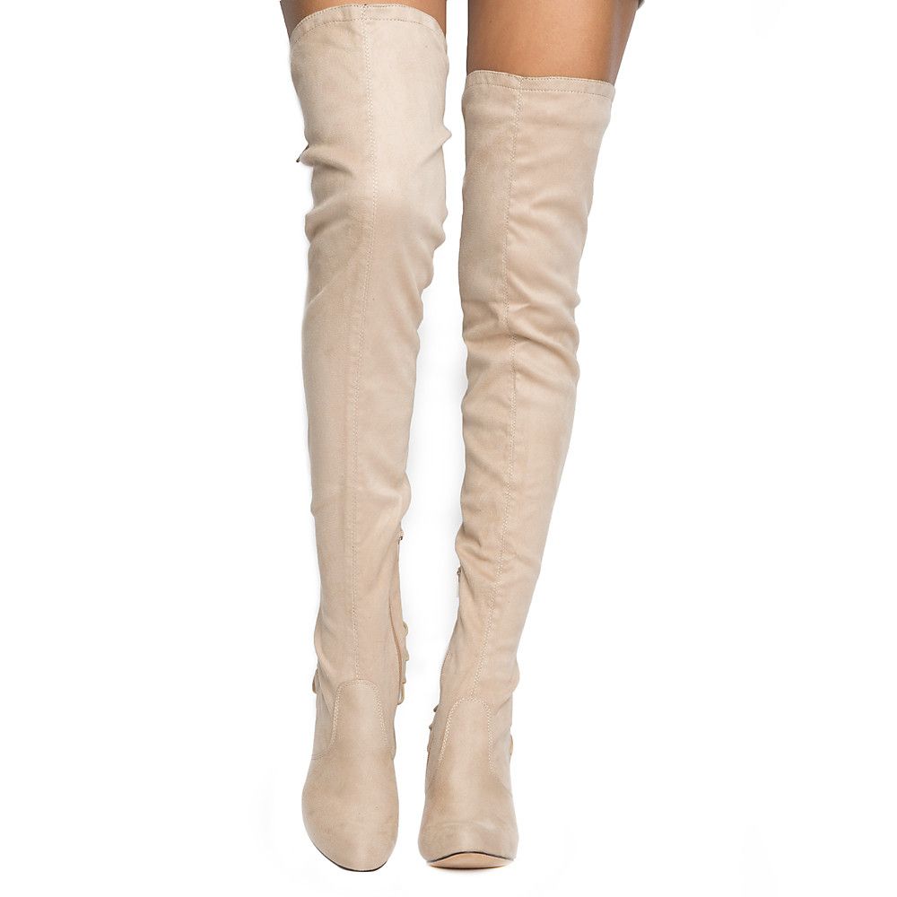 Addison-1 thigh High Lace-Up Boot Nude