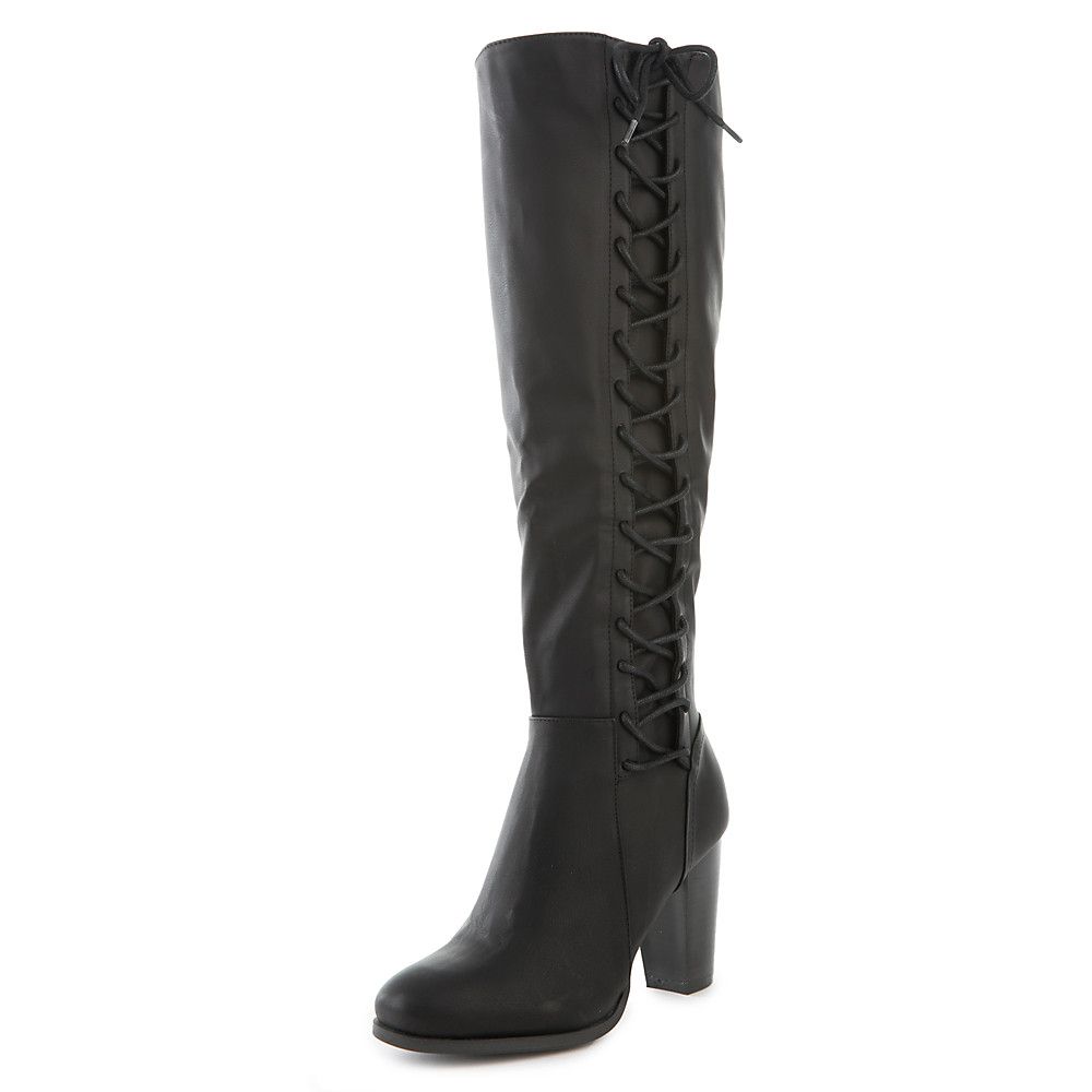 Cheek-08S Knee-High Lace-Up Boot Black