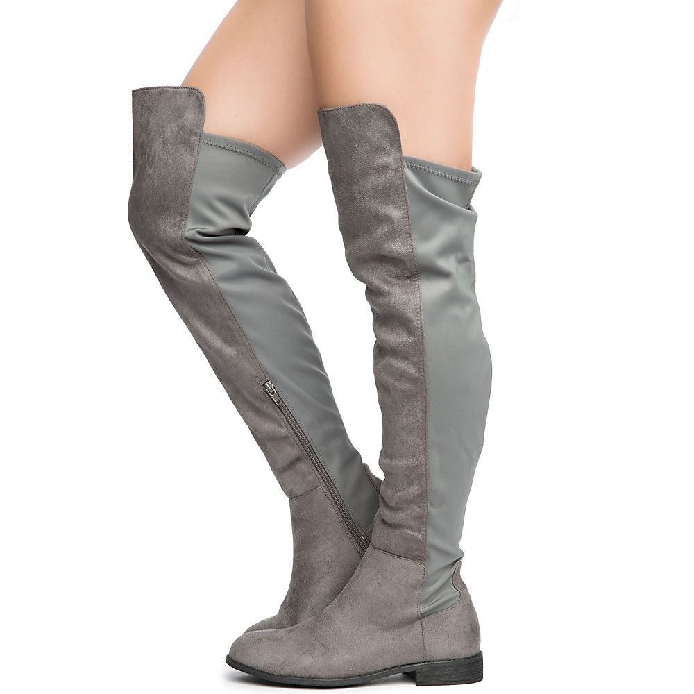 Oksana-132 Flat Boot Dark Grey