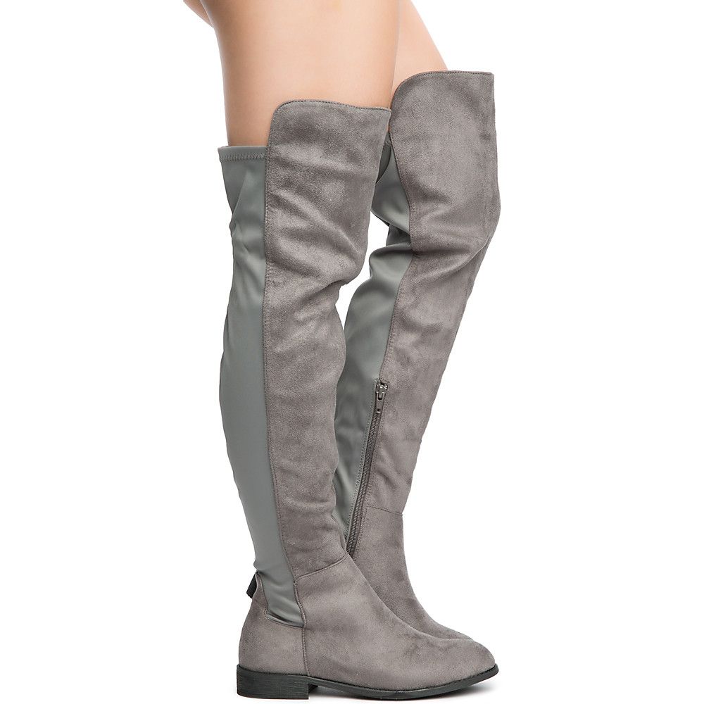 Oksana-132 Flat Boot Dark Grey