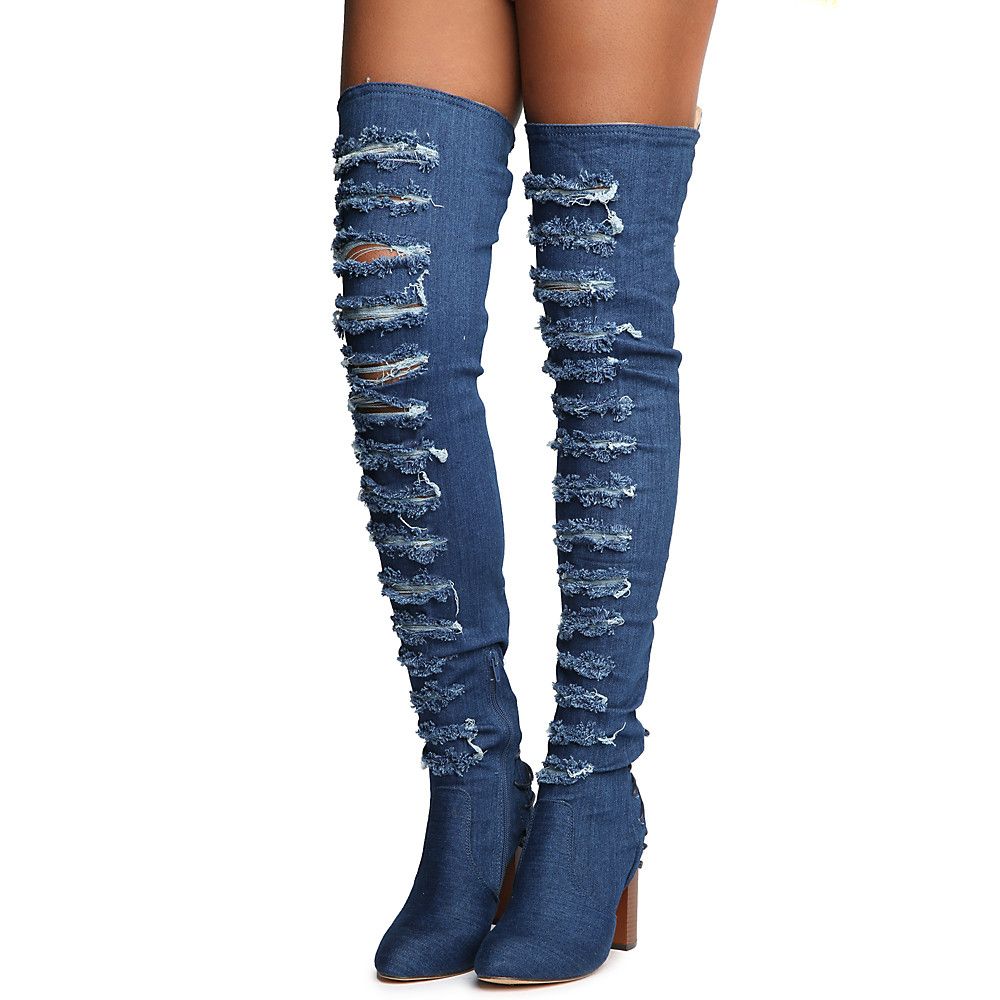 Addison-1 Thigh High Lace-Up Boot Denim 3 Addison-1 Thigh High Lace-Up Boot Denim