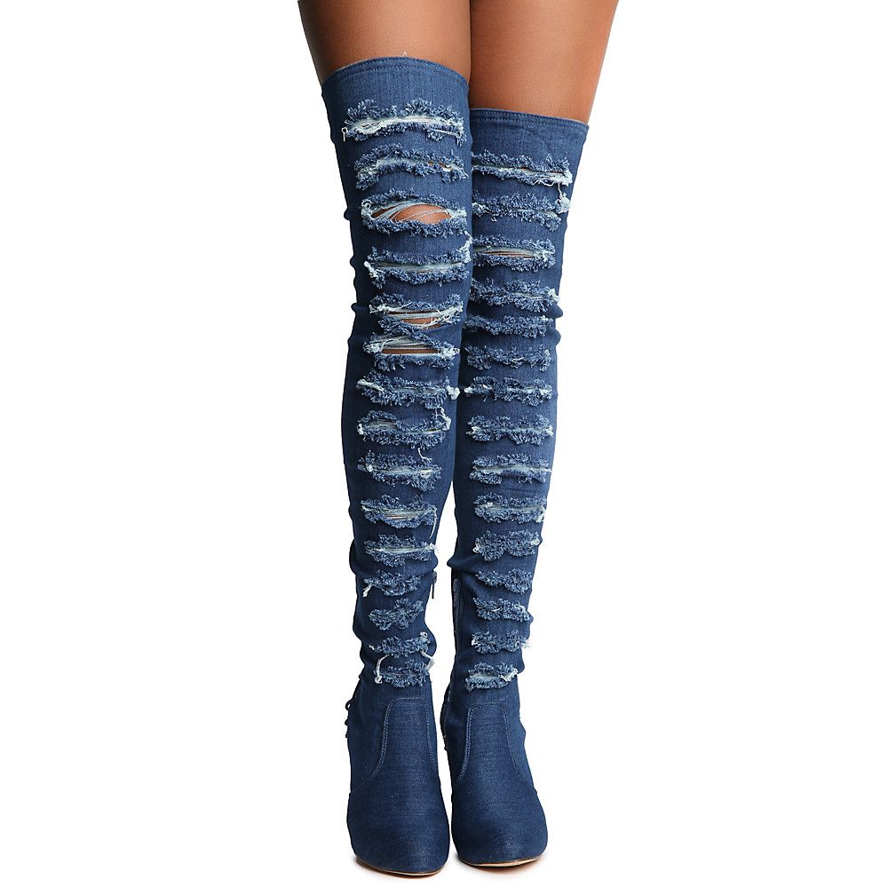 Addison-1 Thigh High Lace-Up Boot Denim 5 Addison-1 Thigh High Lace-Up Boot Denim