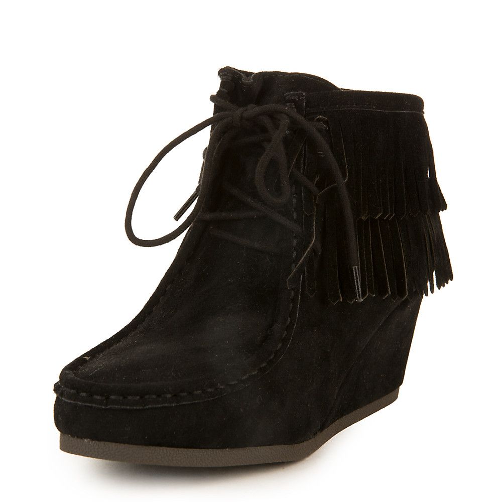 Inout-S Wedge Fringe Ankle Boot Black