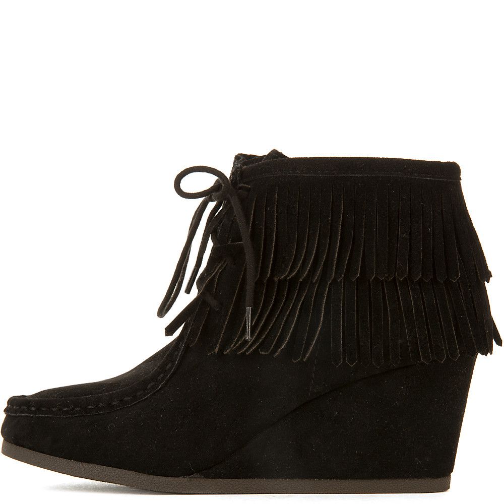 Inout-S Wedge Fringe Ankle Boot Black