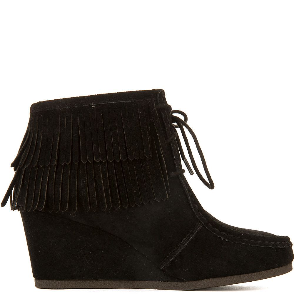 Inout-S Wedge Fringe Ankle Boot Black 3 Inout-S Wedge Fringe Ankle Boot Black