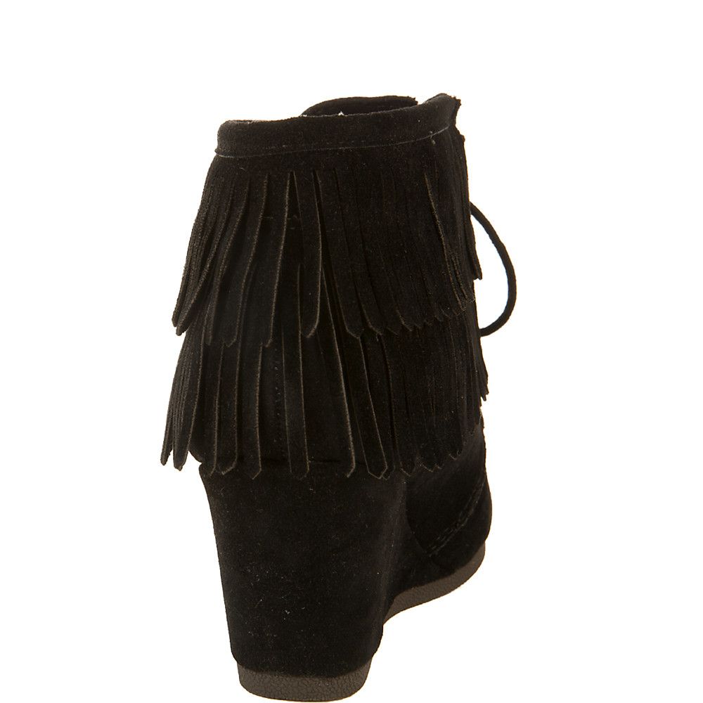 Inout-S Wedge Fringe Ankle Boot Black 4 Inout-S Wedge Fringe Ankle Boot Black