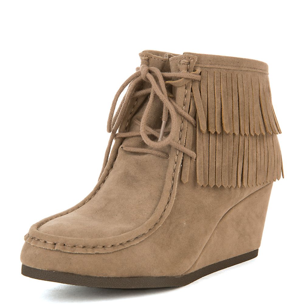 Inout-S Wedge Fringe Ankle Boot Light Taupe