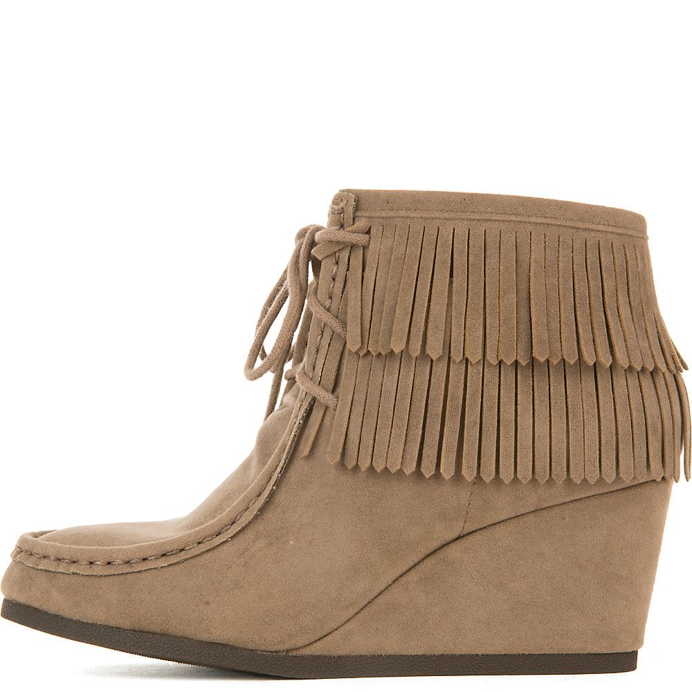 Inout-S Wedge Fringe Ankle Boot Light Taupe