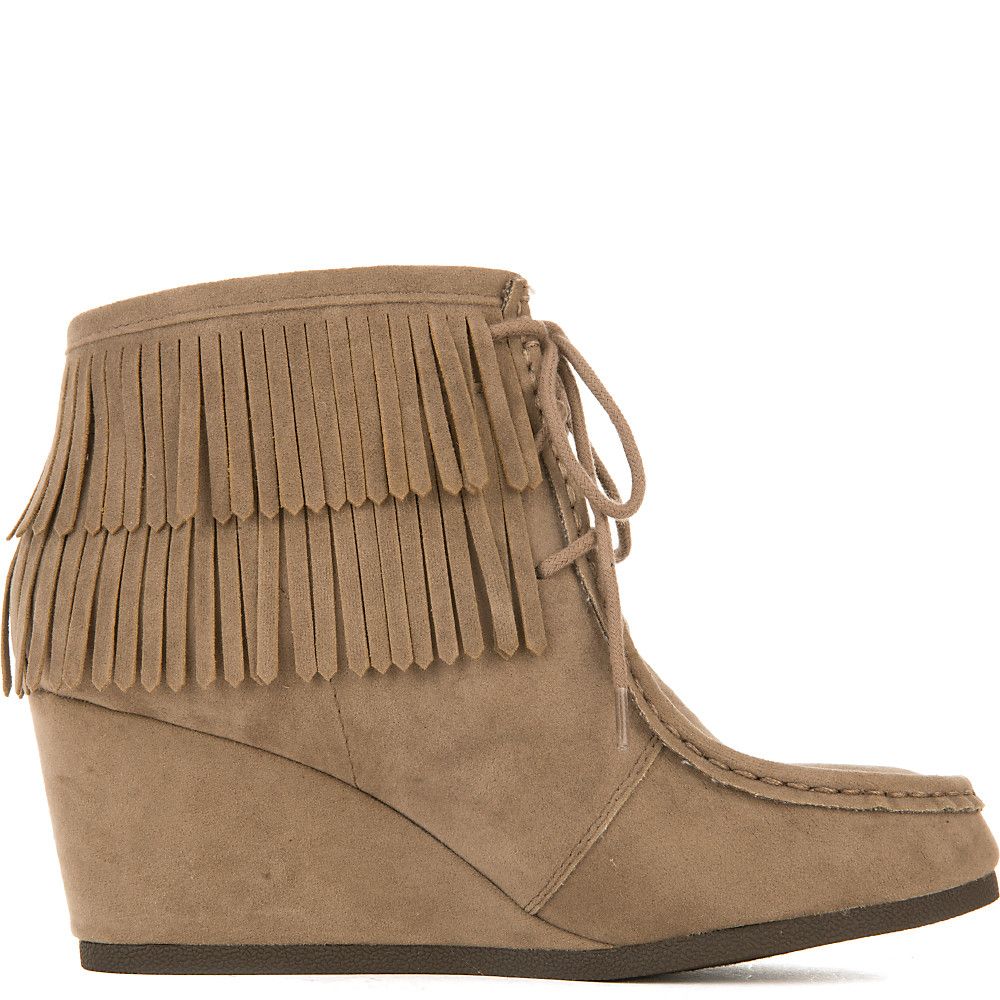 Inout-S Wedge Fringe Ankle Boot Light Taupe 3 Inout-S Wedge Fringe Ankle Boot Light Taupe