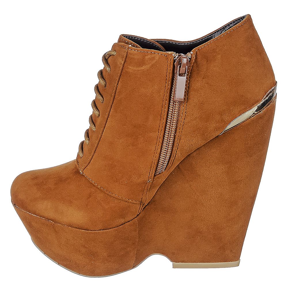 Lace-Up Wedge Boot Porter-06 Chestnut